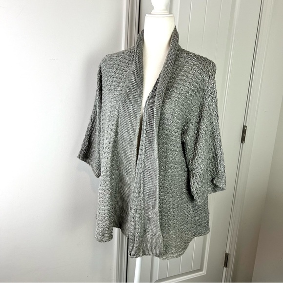 Eileen Fisher open front cardigan women M grey knit lightweight summer sweater - Picture 2 of 9